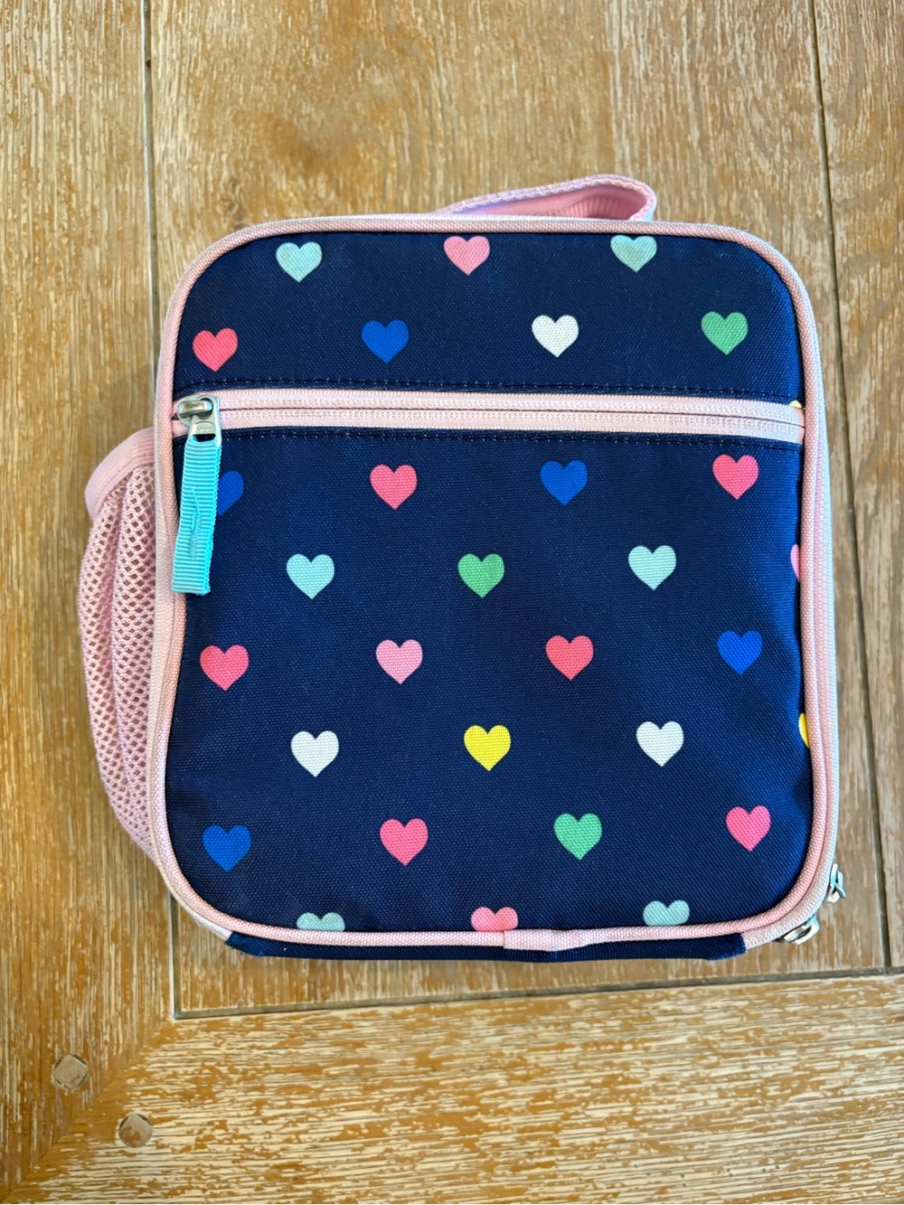 Pottery Barn Kids Heart Print Navy Lunch Box with Pink Trim